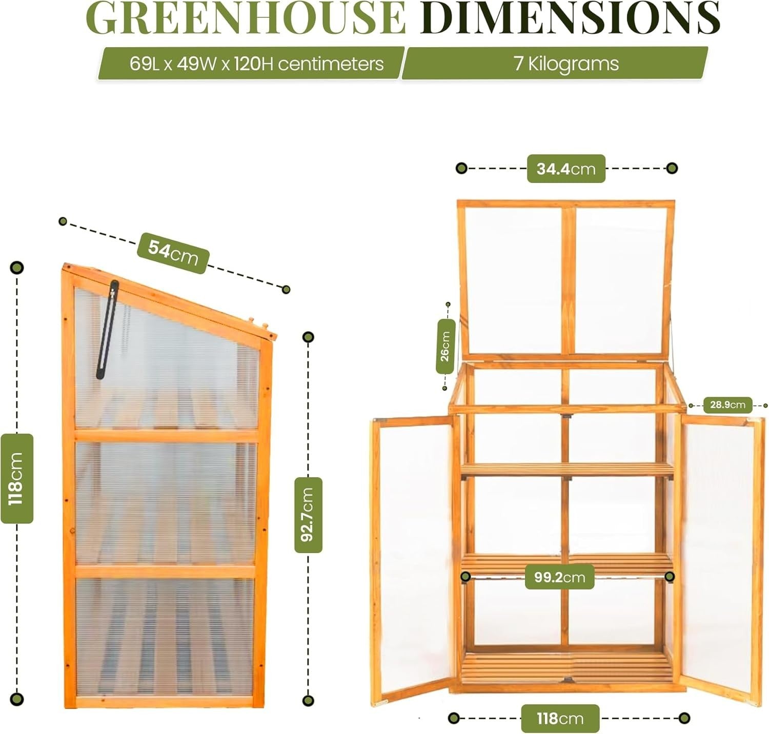 Wooden Cold Frame Greenhouse with Polycarbonate Panels & Removable Shelves