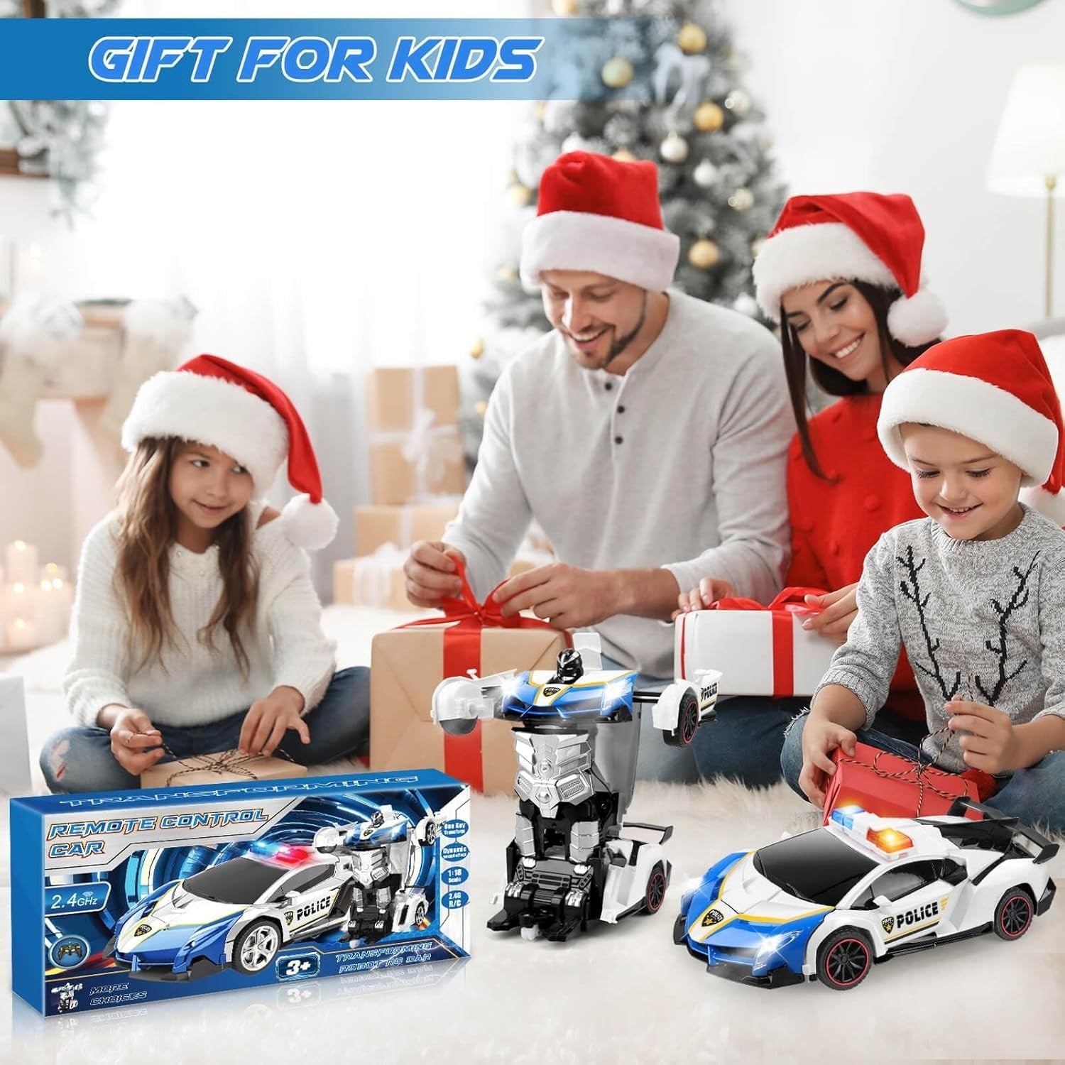 Remote Control Police Car Robot Toy – Transforming RC Car for Kids 3-8