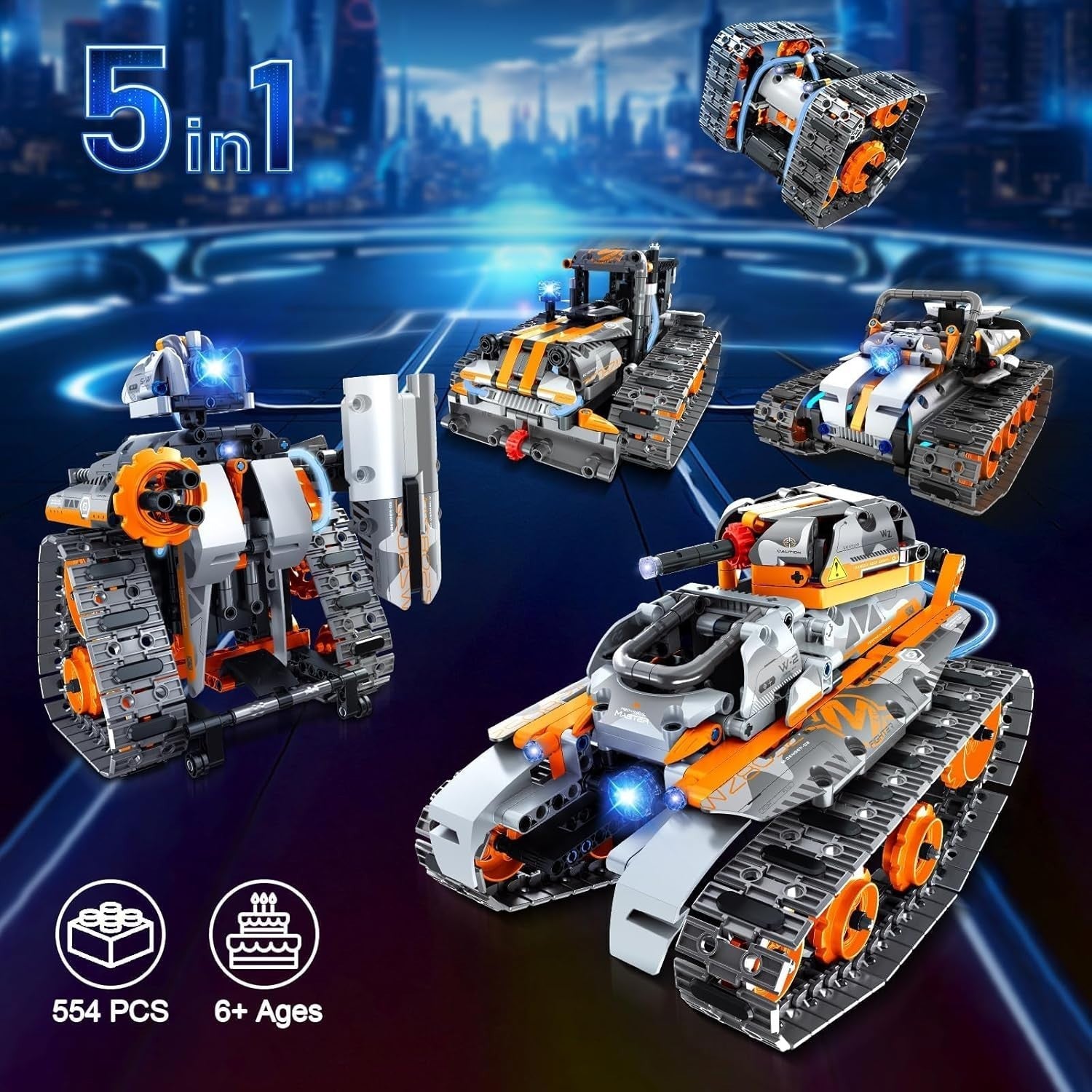 5-in-1 RC Robot Building Set 554PCS – App & Remote Control STEM Toy Gift
