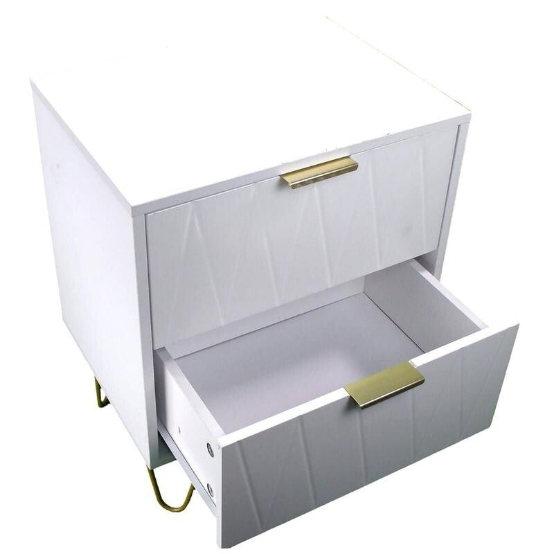 Modern White 2 Drawer Bedside Table with Gold Legs – Bedroom Side Cabinet