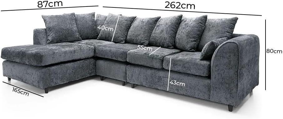 5 Seater Grey Chenille Corner Sofa – L Shape, Scatter Back, Comfy & Washable