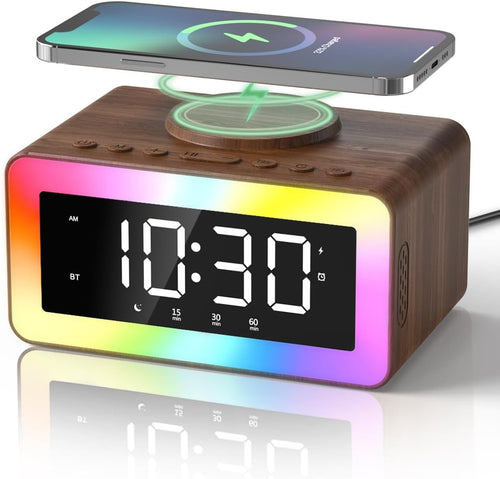 Wireless Charging Alarm Clock Bluetooth Speaker White Noise RGB Night Light