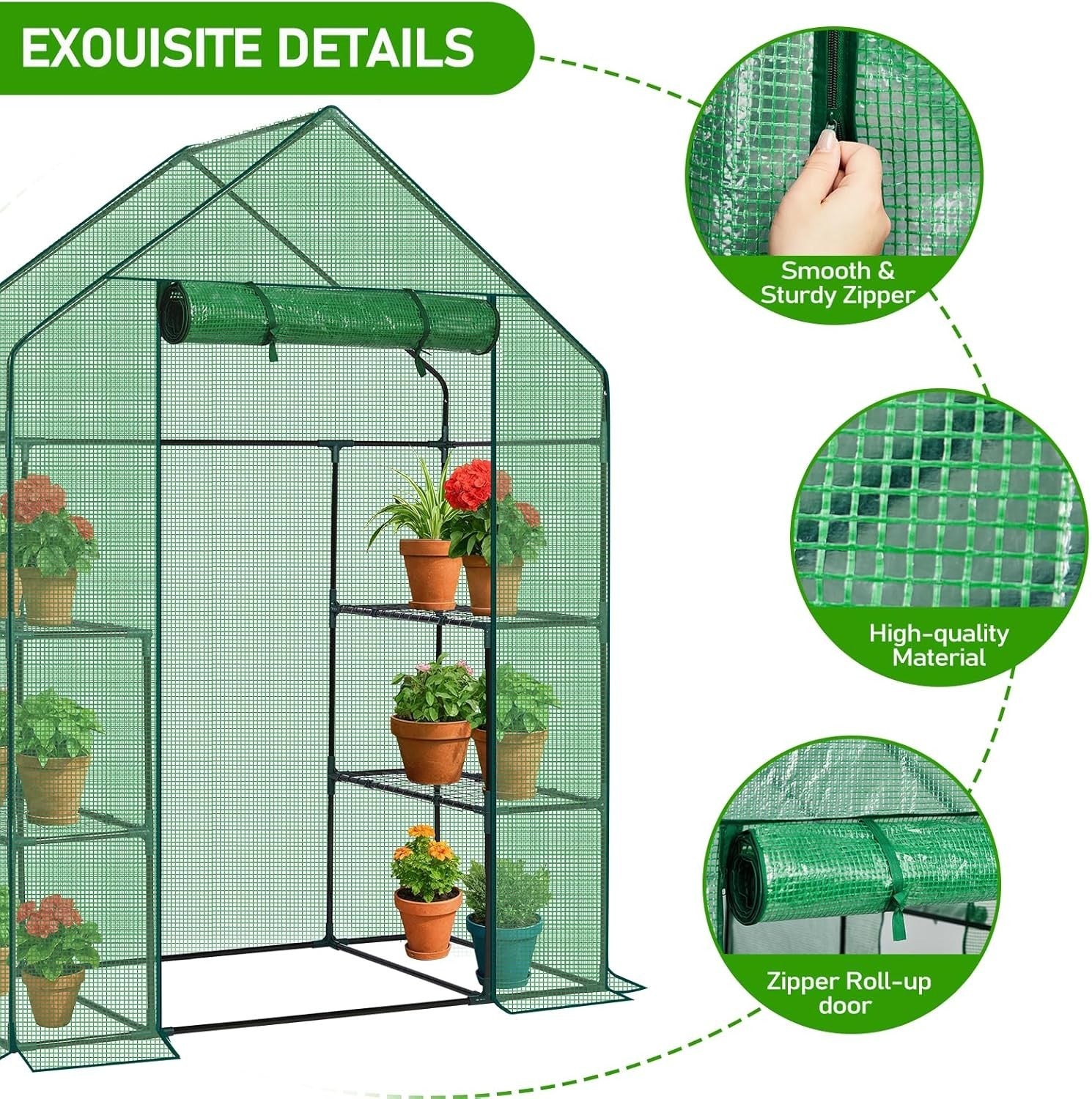 Walk-In Greenhouse 3 Tier 4 Shelf PE Cover Steel Frame Garden Plant Tent