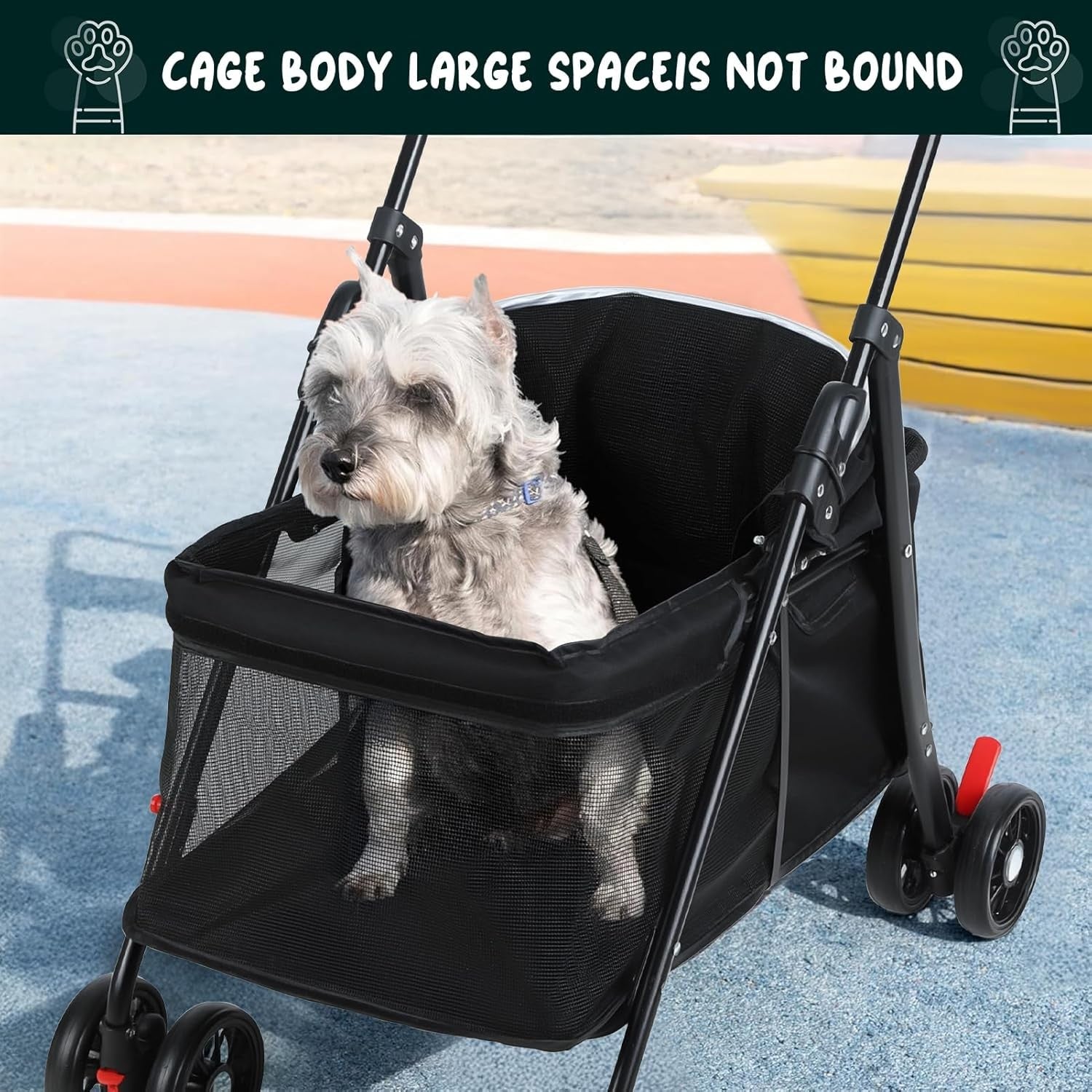 Pet Stroller for Dogs & Cats 4 Wheel Foldable Travel Pram Brake Mesh