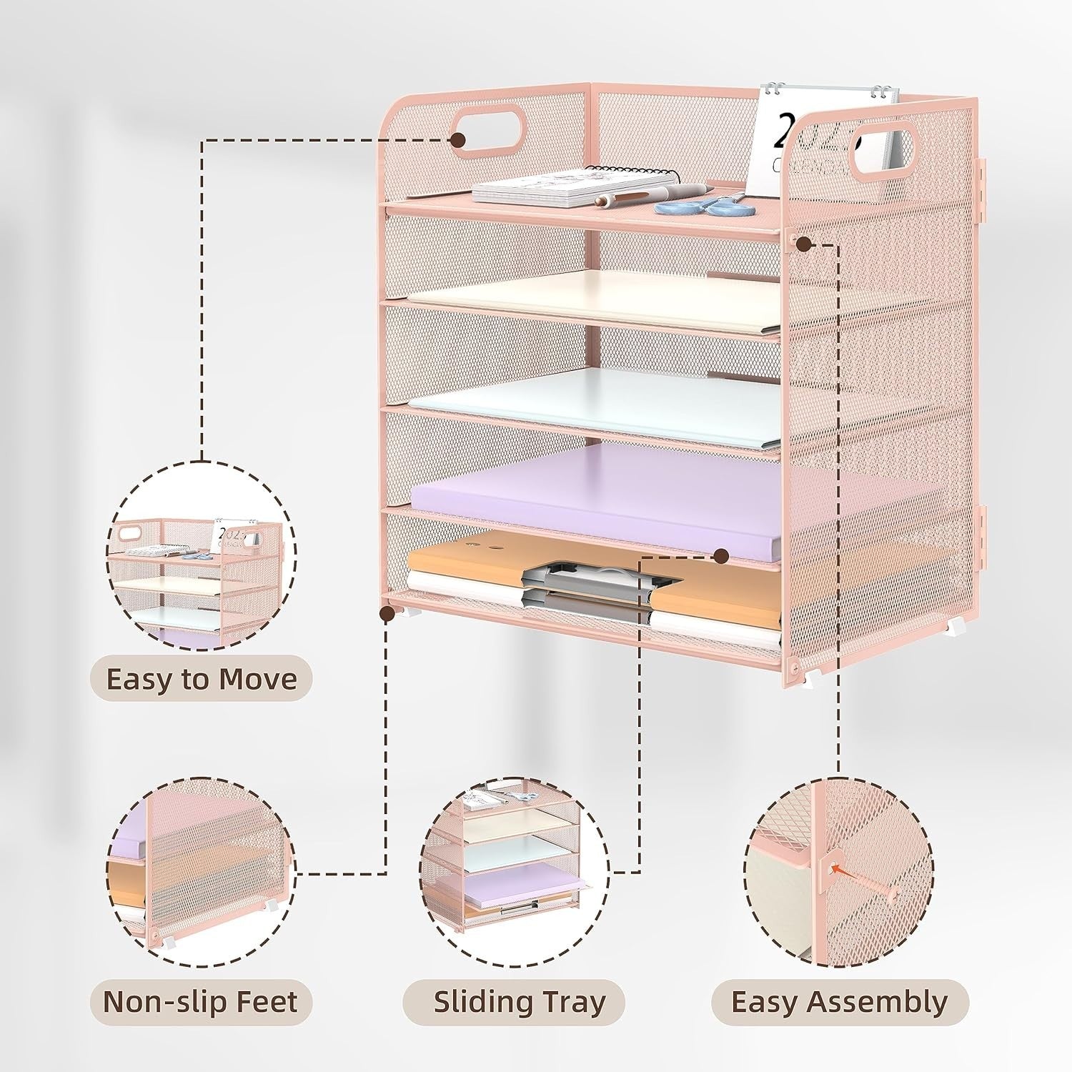 5-Tray Metal Desk Organizer Letter Tray File Holder for Office, Home