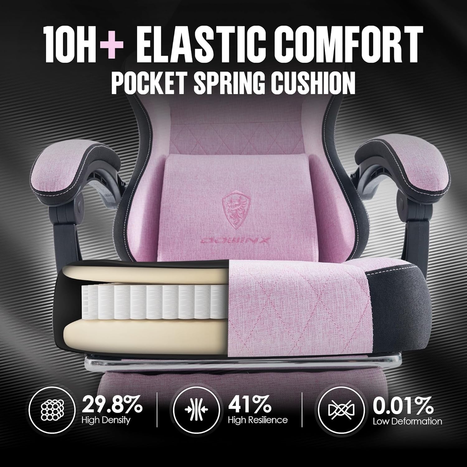 Gaming Chair w/ Footrest Pocket Spring Cushion Massage Pink