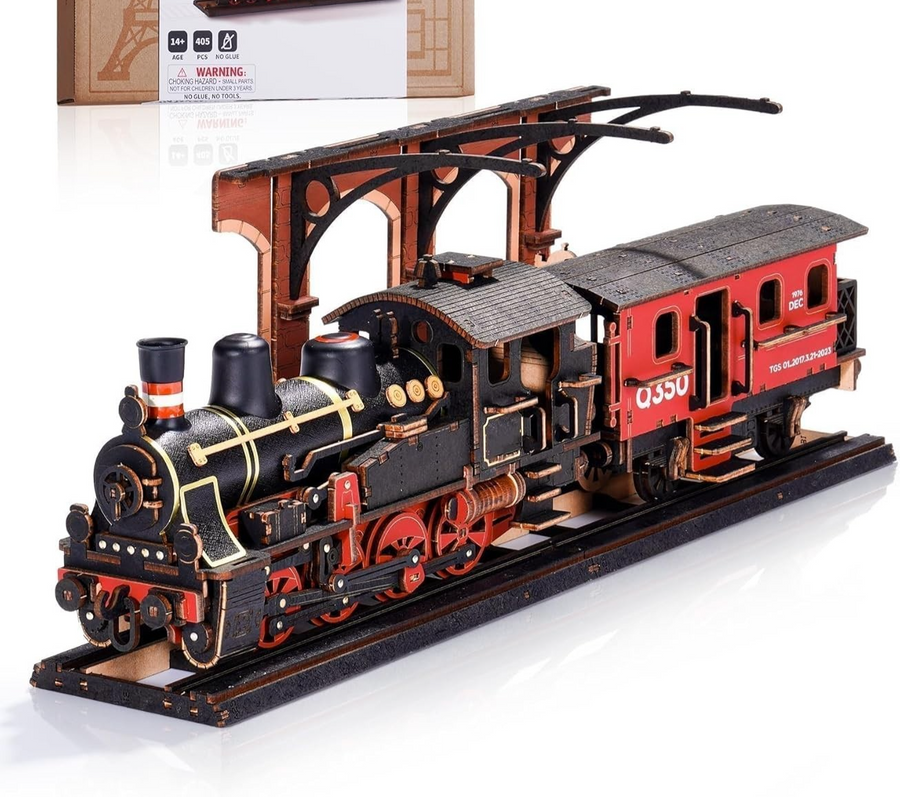 3D Wooden Steam Train Puzzle Kit for Adults DIY Model | Retro Gift Set