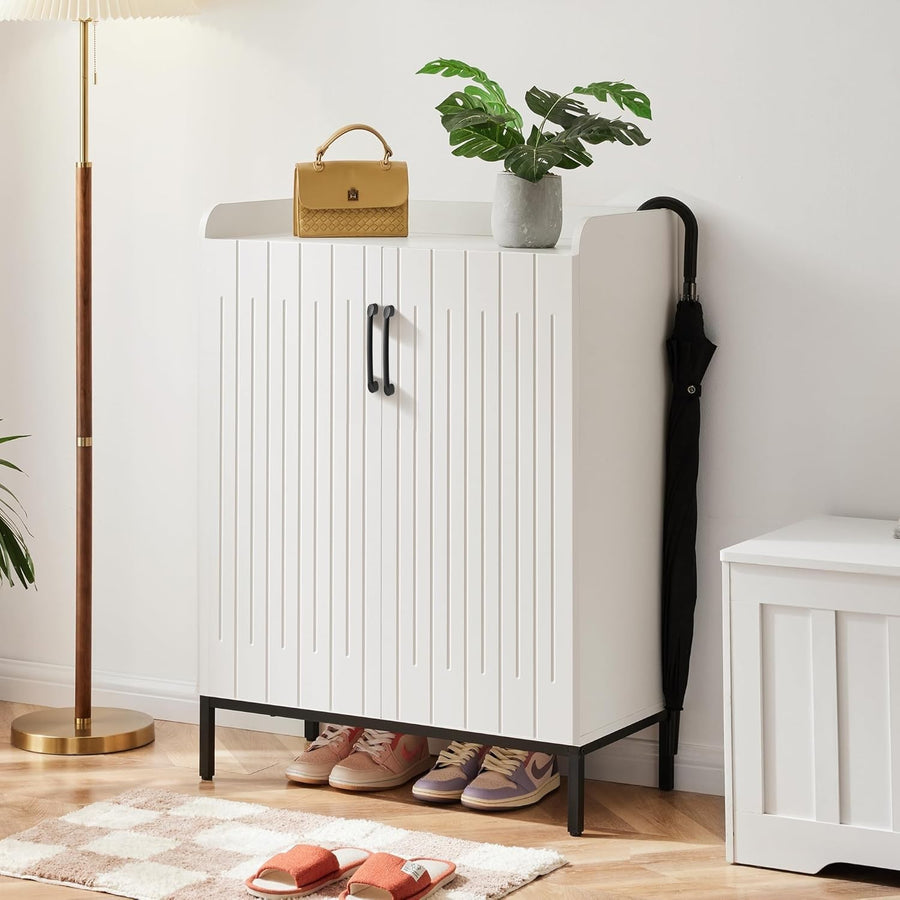 Modern Shoe Storage Cabinet 5-Tier White Cupboard Adjustable Shelves