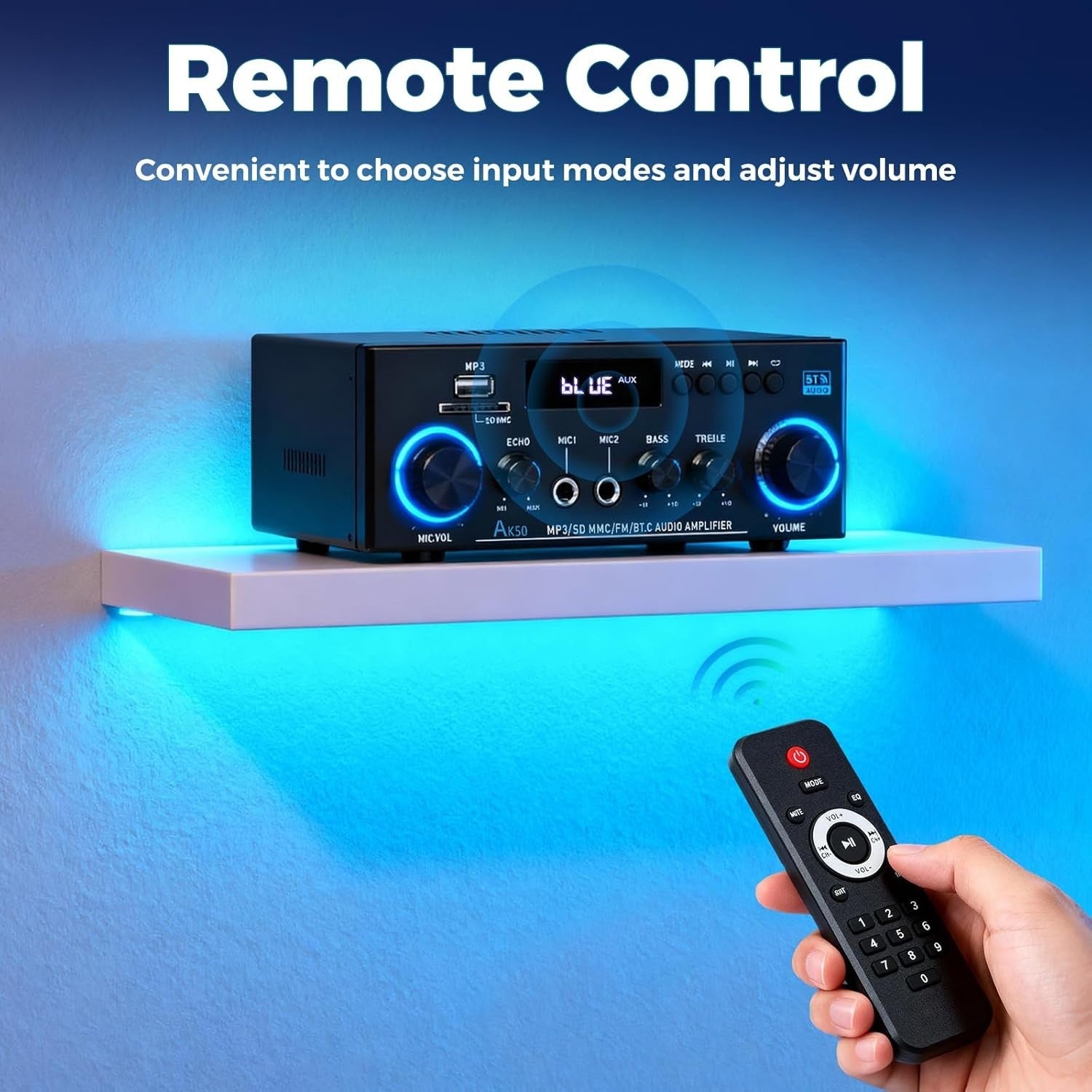 800W Bluetooth 5.0 Stereo Amplifier 2 Channel HiFi 12V/230V FM USB