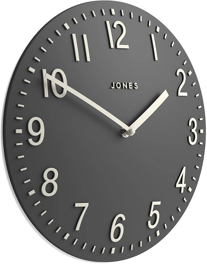 30cm Dark Grey Wall Clock Modern Convex Silent Raised Numbers Home Decor