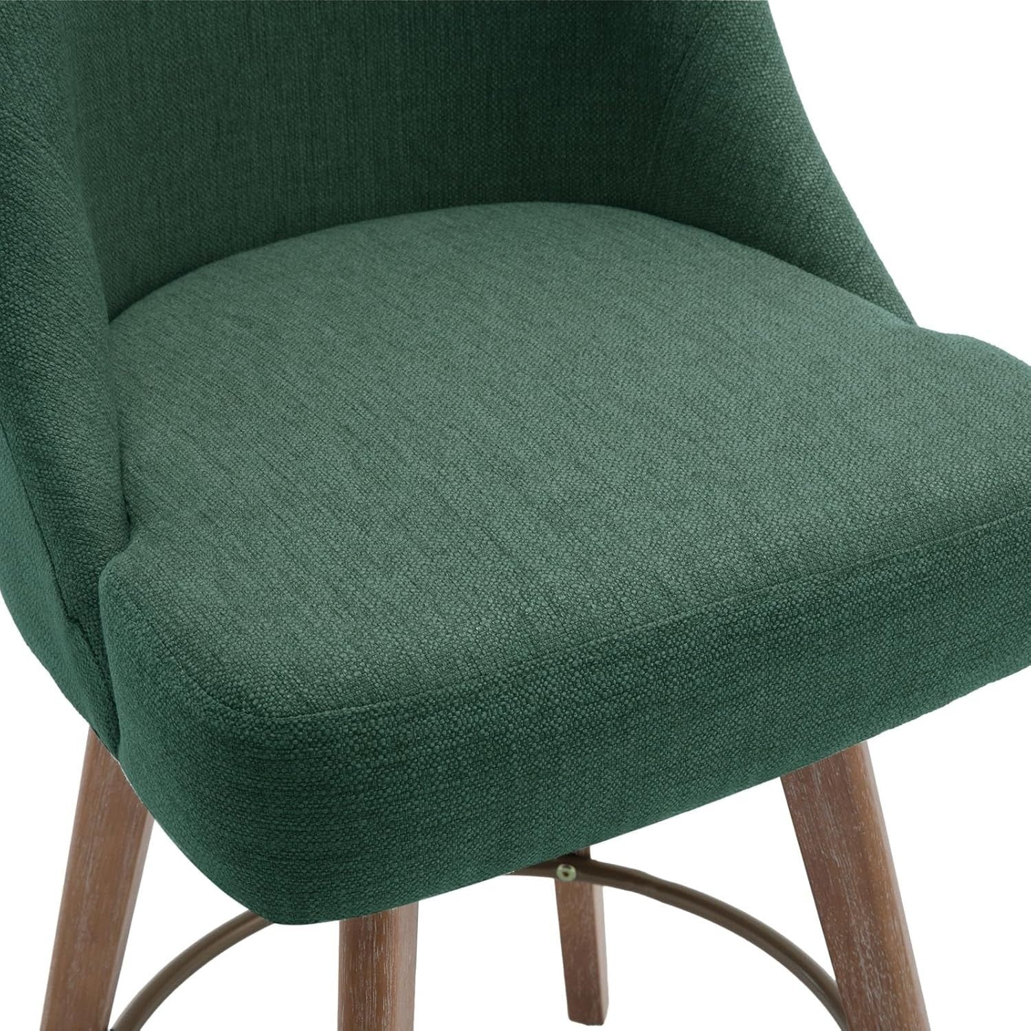 2PCS Linen Green Swivel Bar Stools 65cm Seat Height L-Shaped Wood Legs