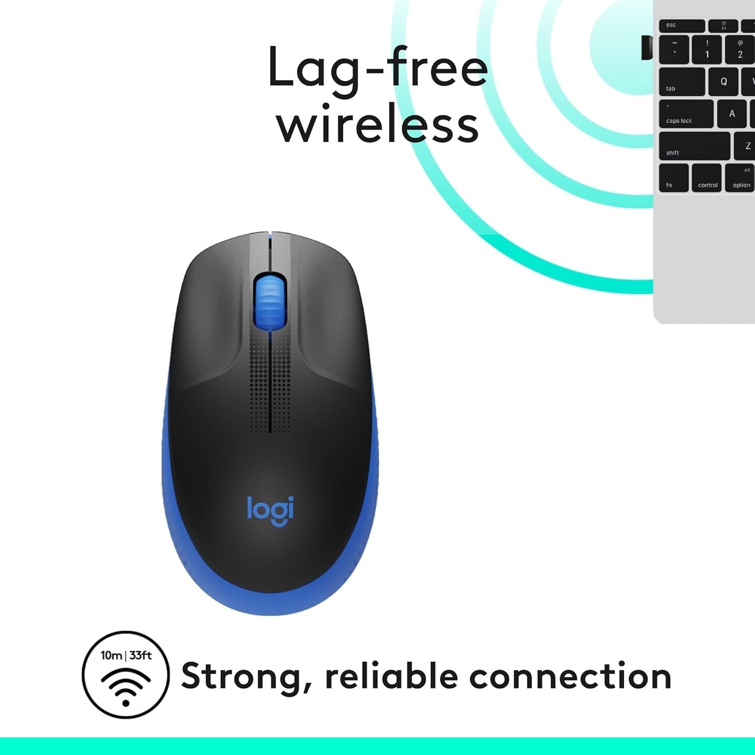 Full Size Wireless Mouse Blue USB 18 Month Battery Ergonomic