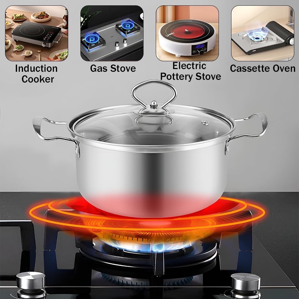 5Pcs Stainless Steel Cookware Set with Glass Lids  Non-Stick Pots Induction Safe