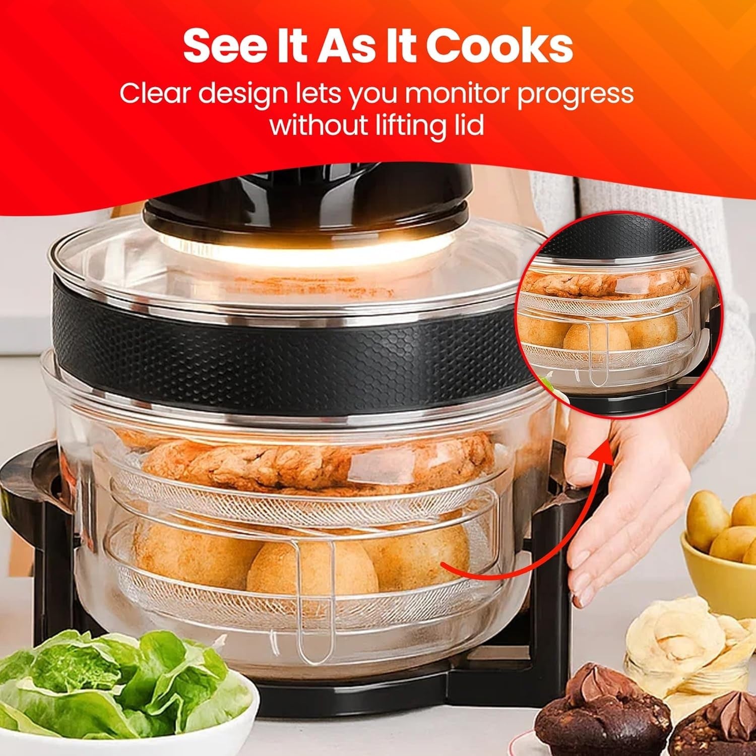 12–17L Halogen Air Fryer Oven | Glass Bowl | Extender Ring | Adjustable Temp