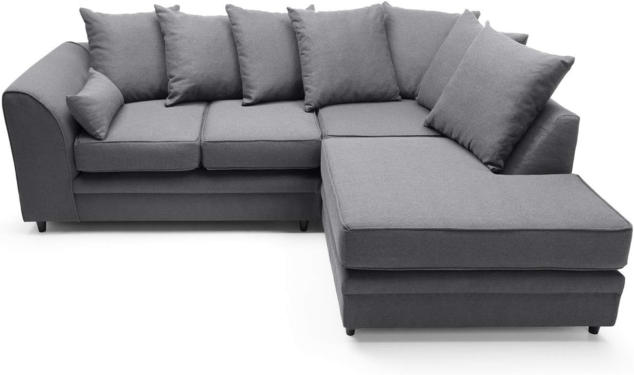 Modern L-Shaped Corner Sofa 3 Seater Deep Cushions Brushed Cotton Grey