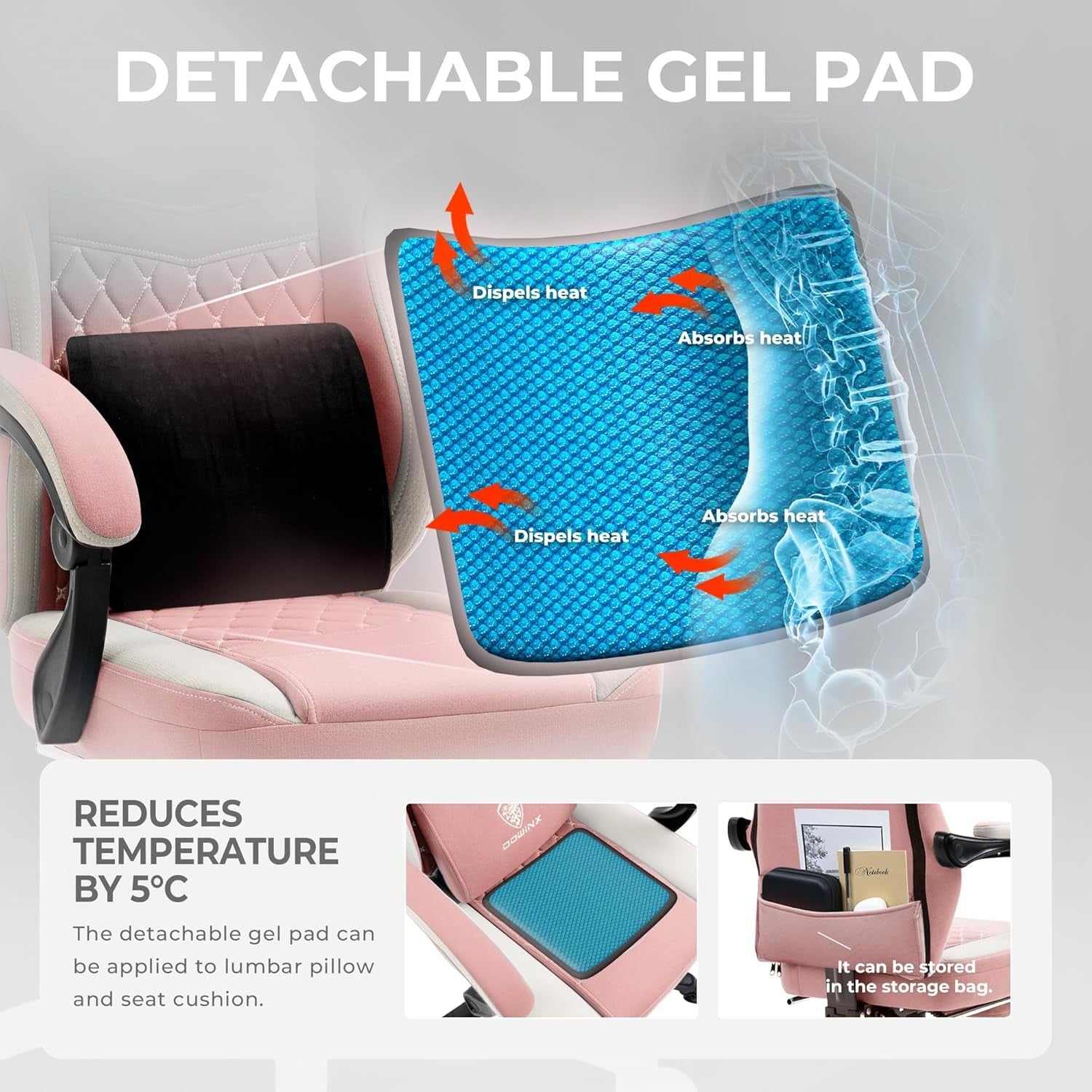Massage Gaming Chair Fabric Recliner w/ Footrest 150kg Pink