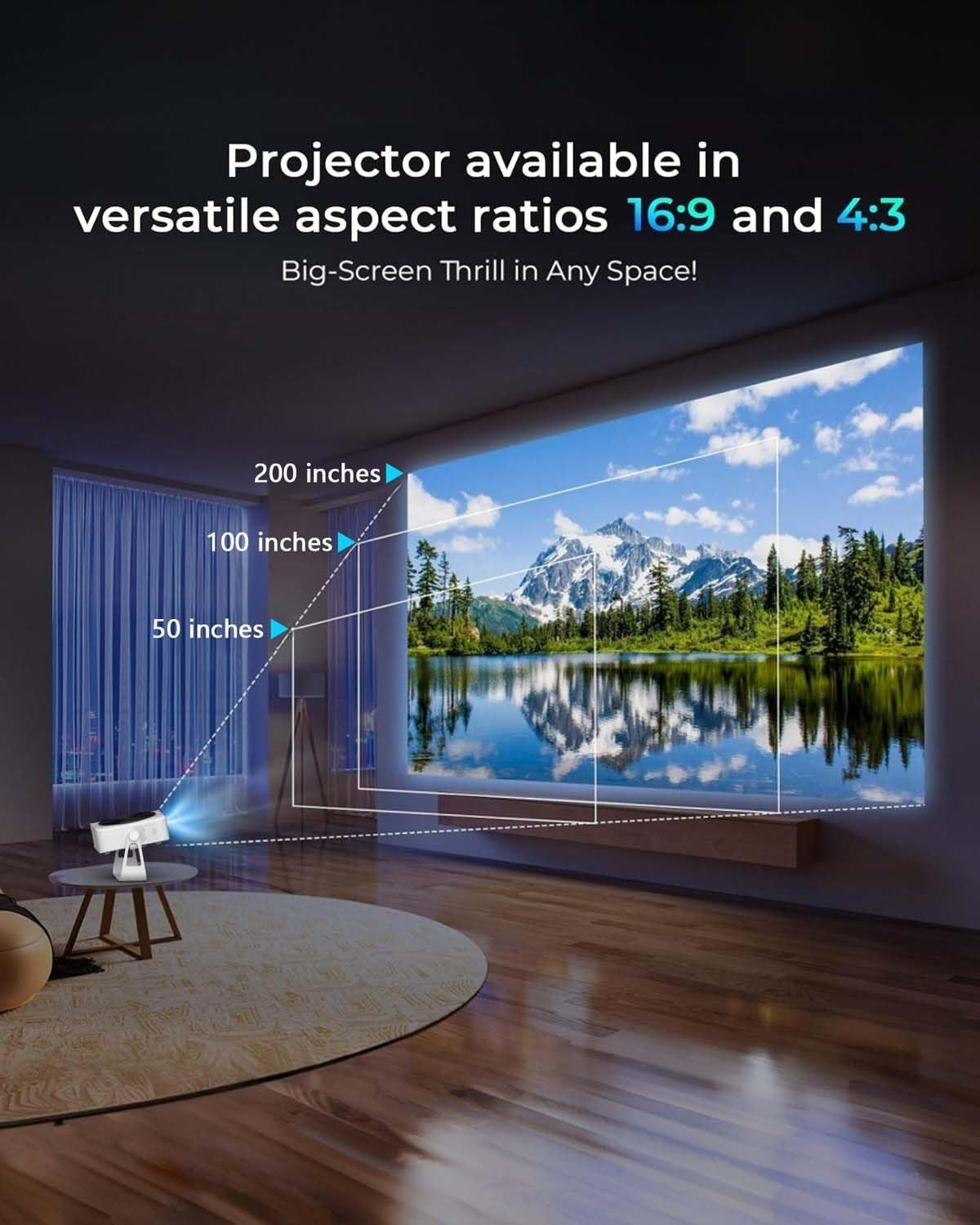 1000 ANSI Smart Projector 1080P 4K WiFi Bluetooth Auto Focus 200”