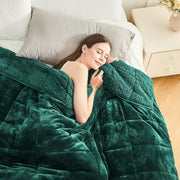 Weighted Blanket 15lb Sherpa Fleece Cozy Sleep Aid 60x80 Green Queen