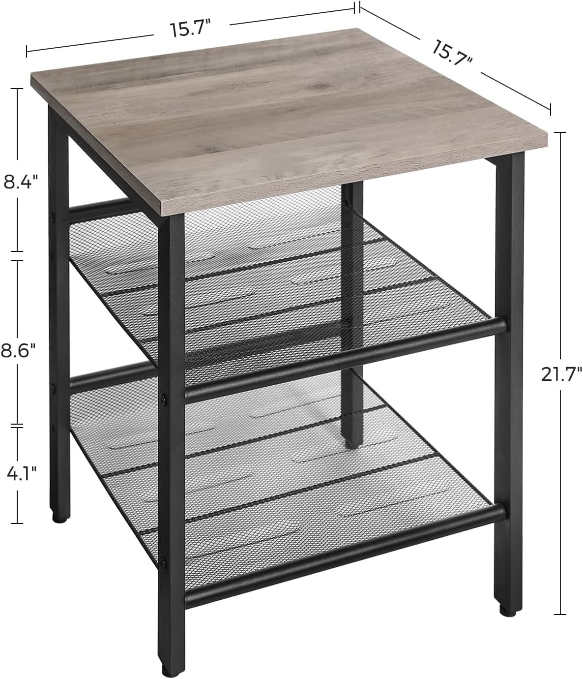 Industrial Side Table with Adjustable Mesh Shelves, Modern Bedside End Table
