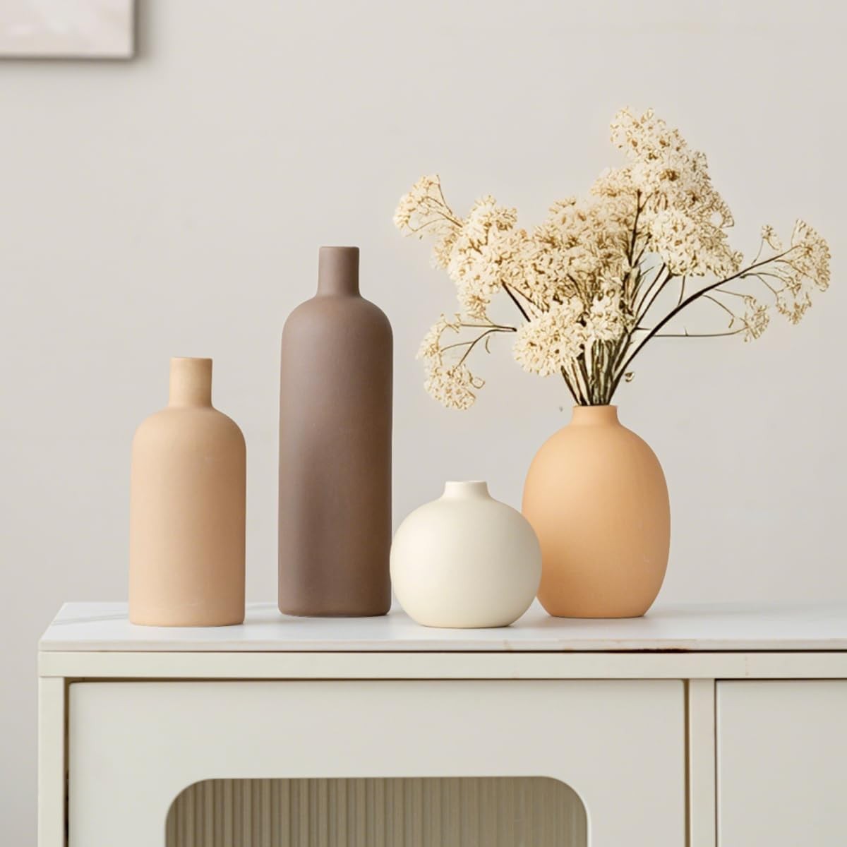 Modern Ceramic Vase Set 4 Neutral Coffee Tones Minimalist Home Decor