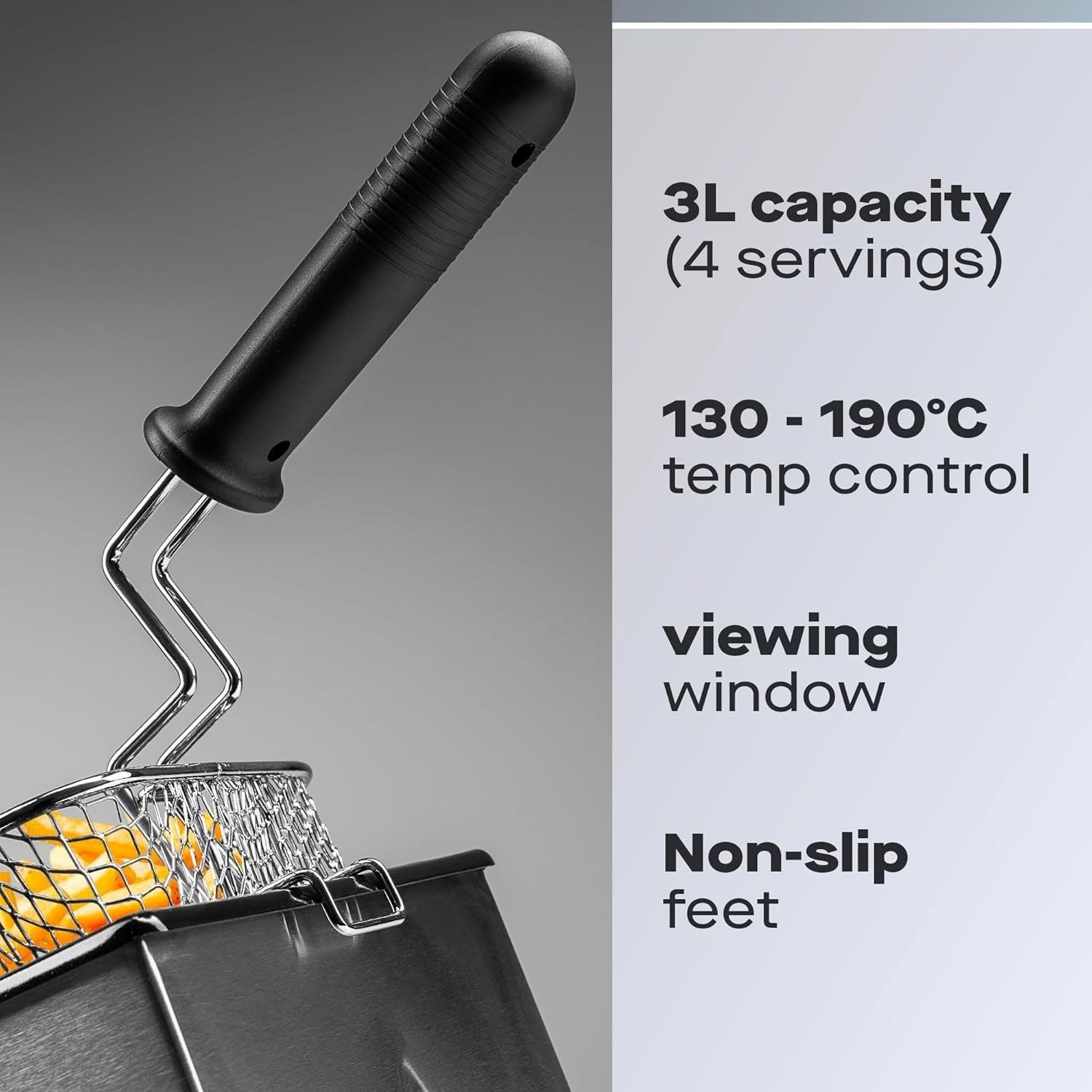 3L Deep Fat Fryer 2000W Stainless Steel Adjustable Temp Viewing Window