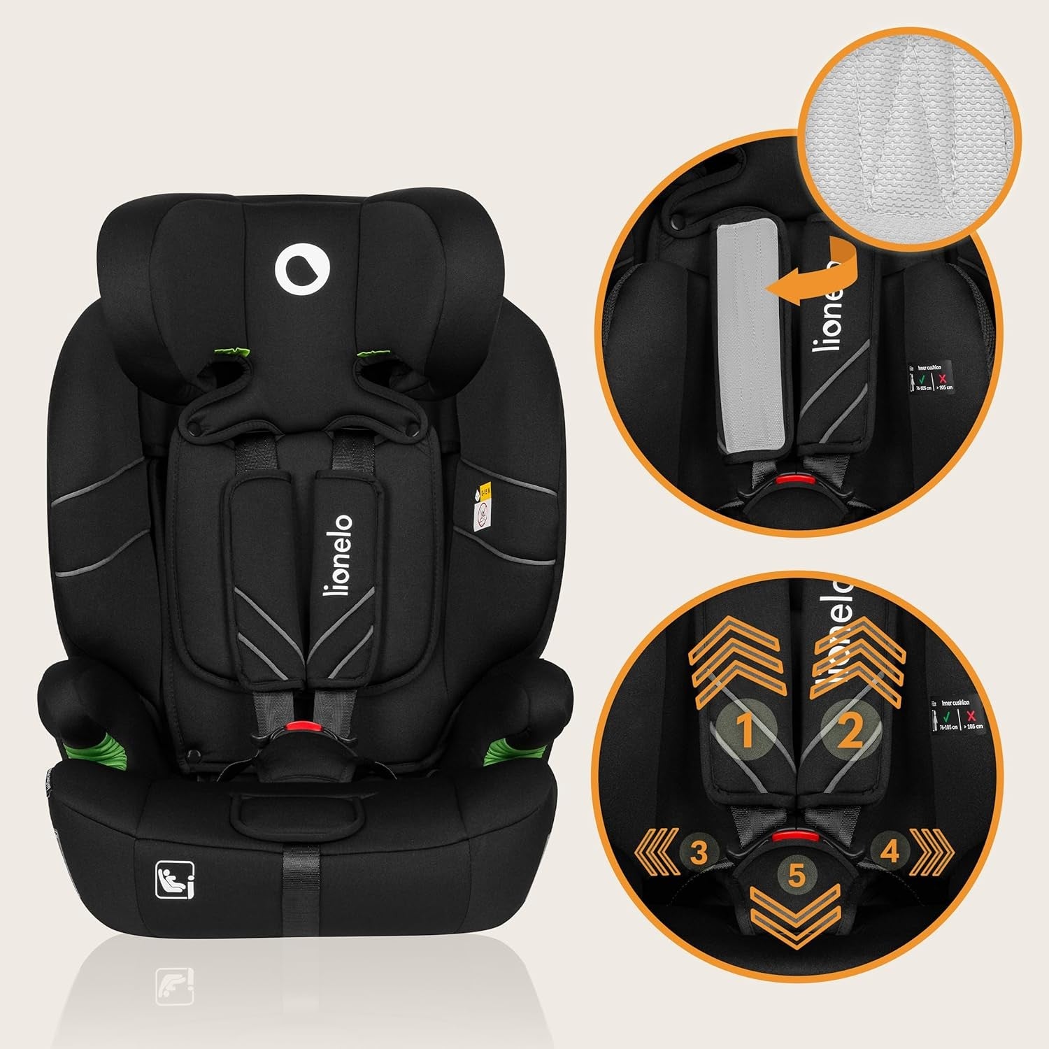 i-Size Child Car Group 1/2/3 9–36kg Adjustable Headrest Side Protection