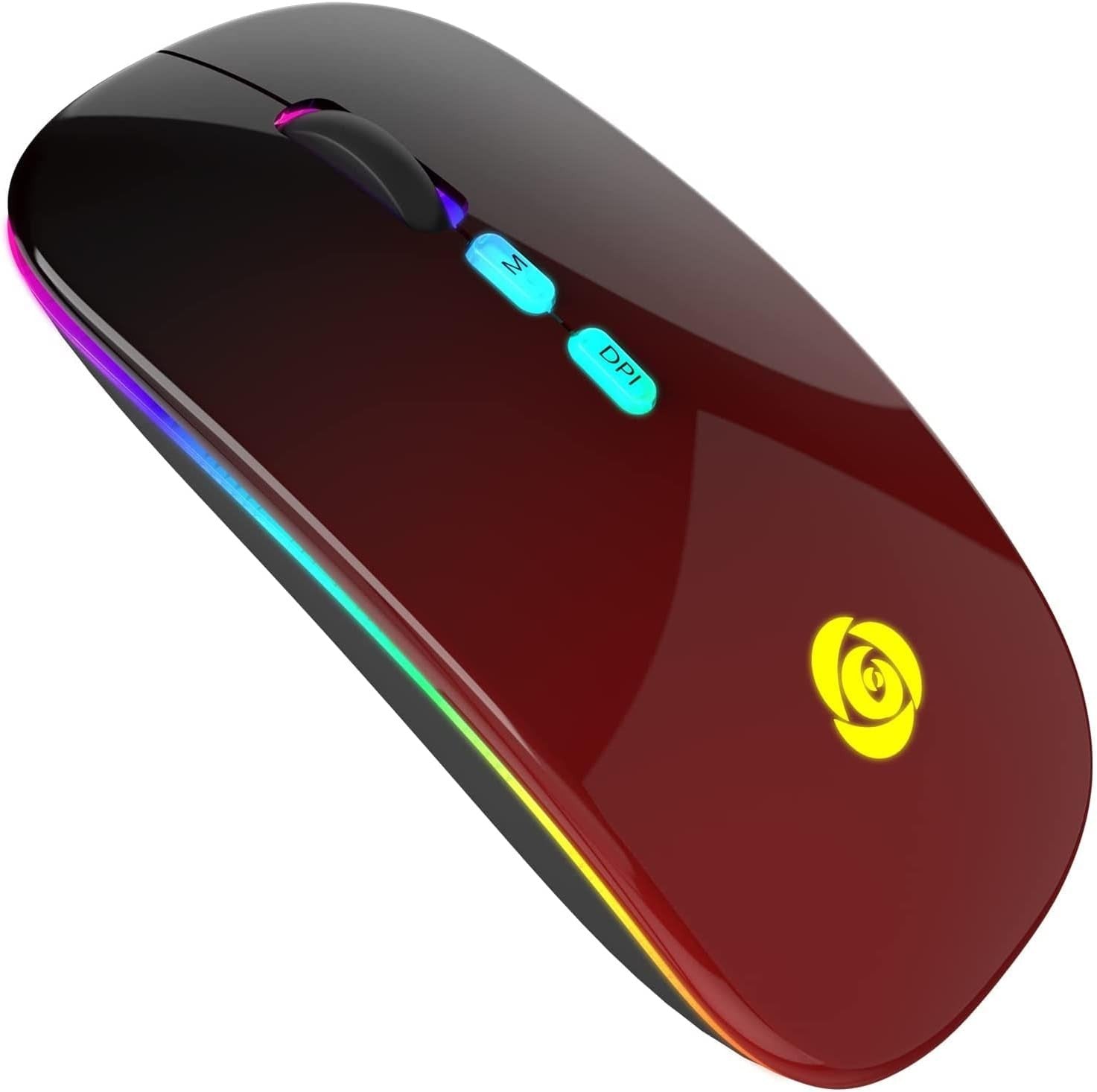 Wireless Bluetooth Mouse Rechargeable Silent RGB Type-C Red