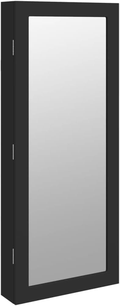 LED Wall Mounted Jewelry Cabinet Mirror Lockable Storage Organizer Black