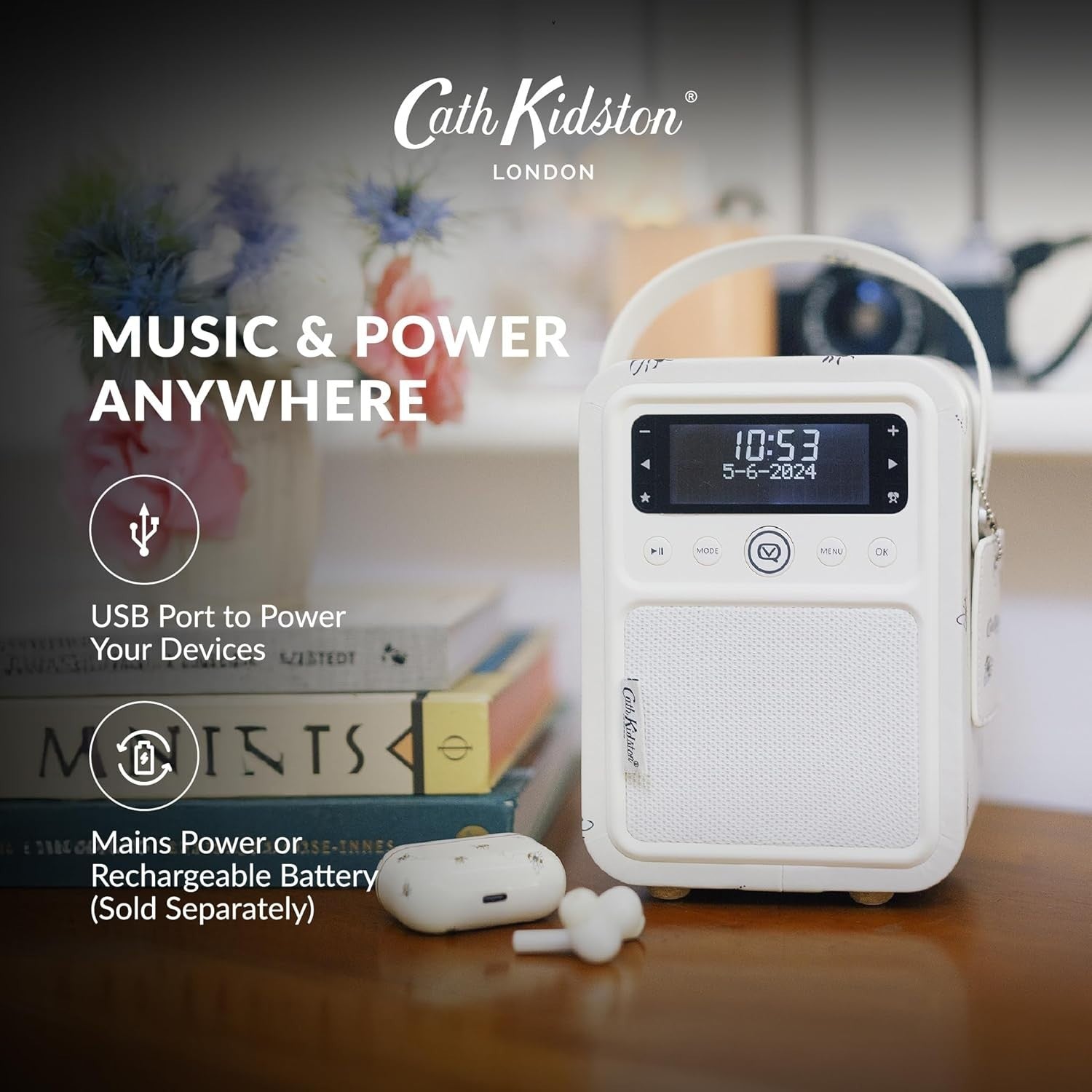 Portable DAB+/FM Radio Alarm Clock with Bluetooth & USB Charging