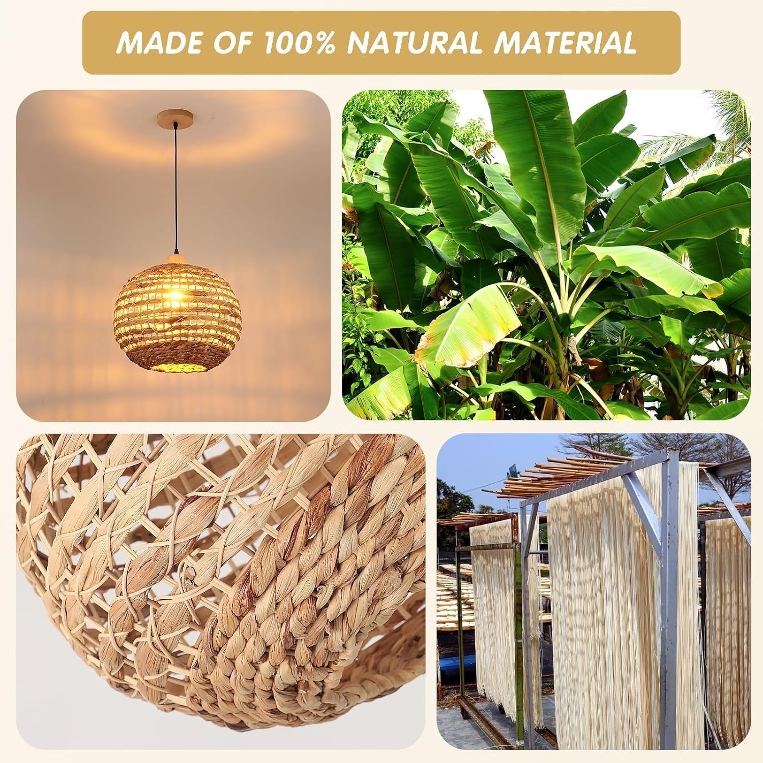 Boho Seagrass Pendant Light Shade 40cm Hand Woven Ceiling E27