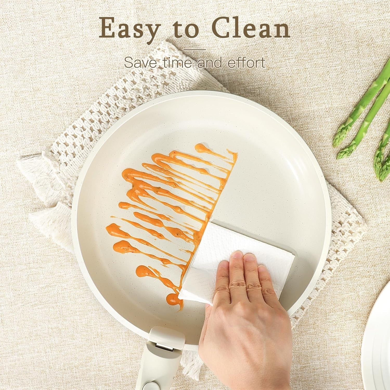 15Pcs White Plus Ceramic Non Stick Cookware Set with Detachable Handle