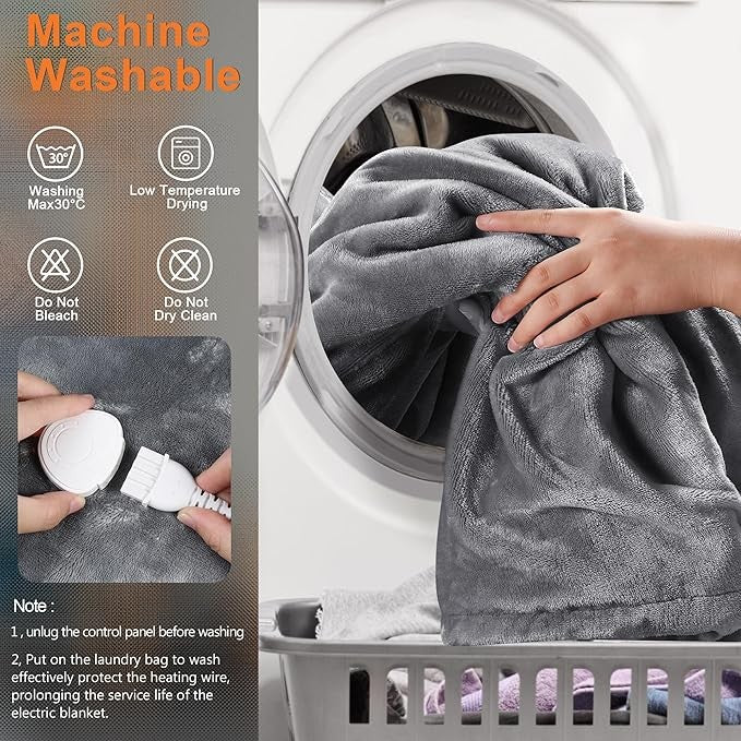 Electric Heated Throw Blanket 160x130cm 9 Heat Levels Auto Off Washable