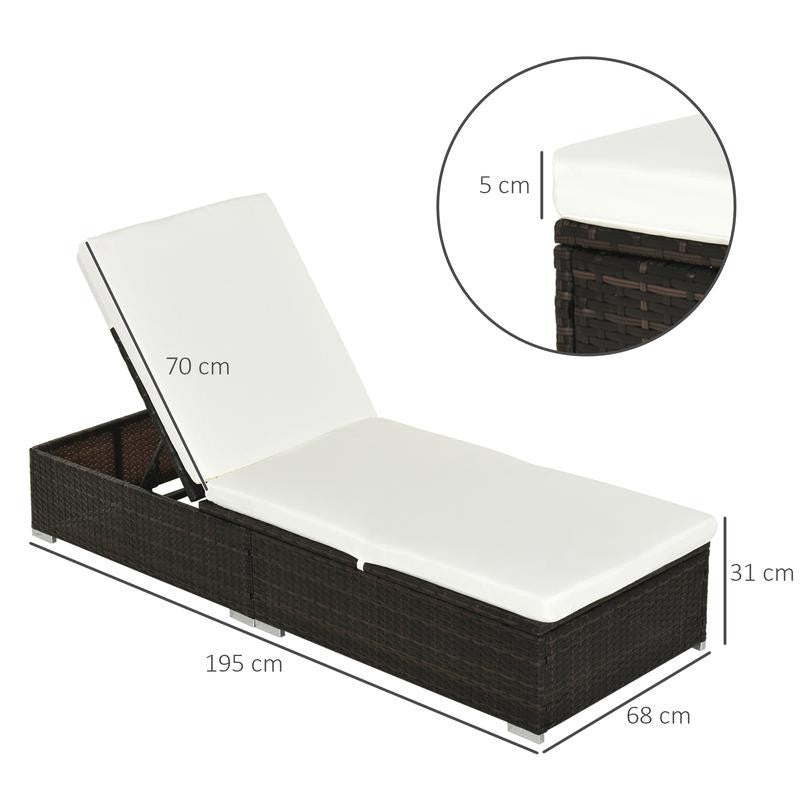 Adjustable Rattan Sun Lounger Recliner Patio Garden Chair Cream White