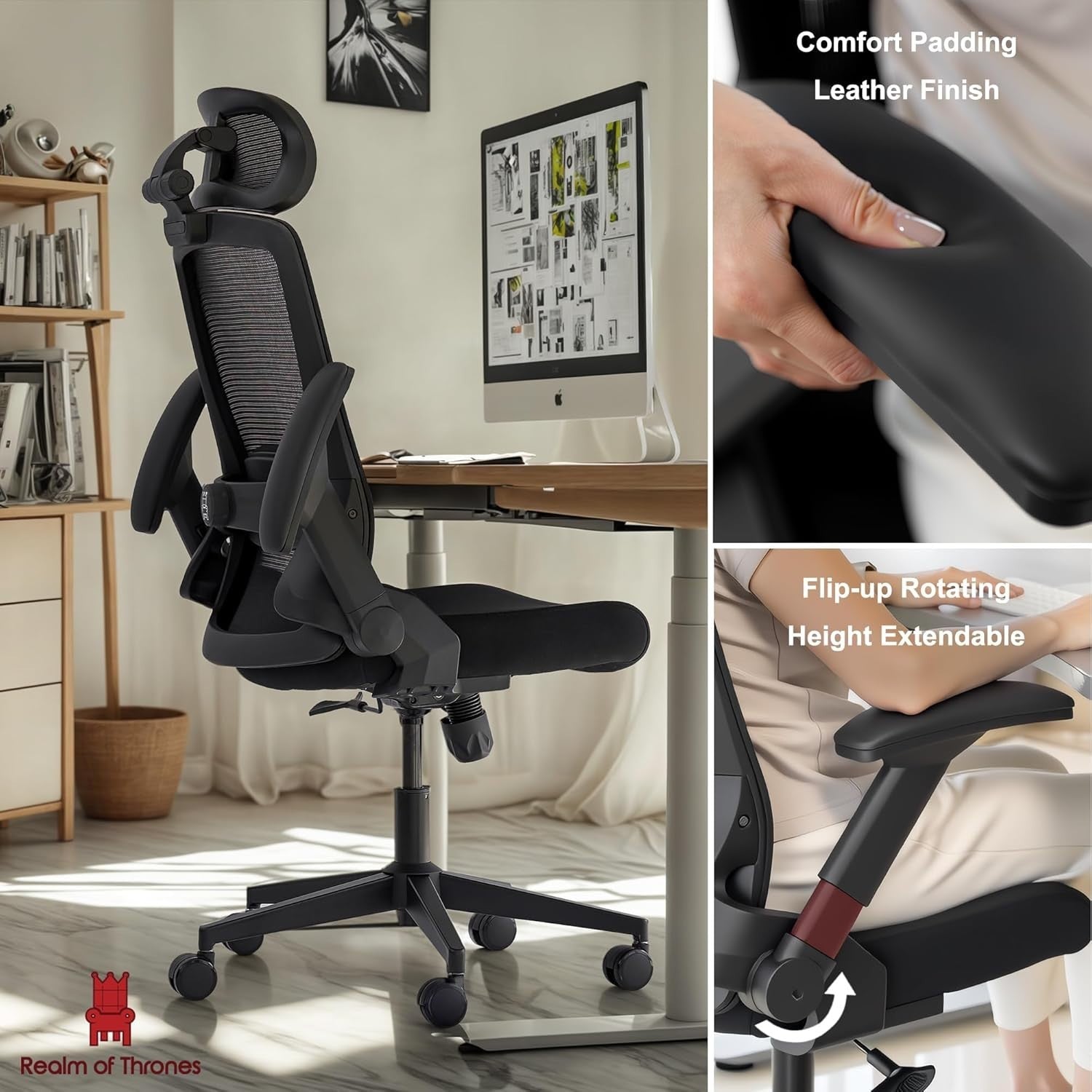 Ergonomic Office Chair Mesh Back 3D Lumbar Support Gaming Swivel Desk Seat Black
