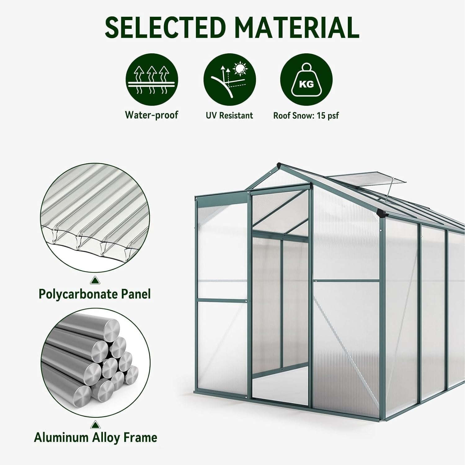 4x6FT Polycarbonate Walk-In Greenhouse | Large Metal Frame Garden Growhouse