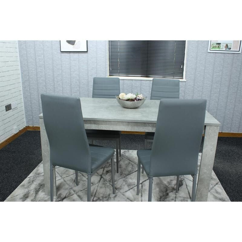 Stone Grey Dining Table Set with 4 Faux Leather Chairs Modern Kitchen Set