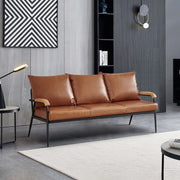 3 Seater Faux Leather Sofa Bed – Metal Frame, Wood Arms, Modern Style