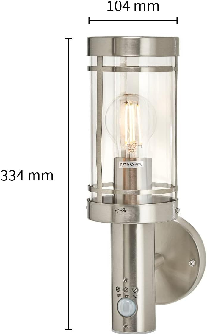 Outdoor Wall Light with Motion Sensor – Stainless Steel IP44 E27 Fixture