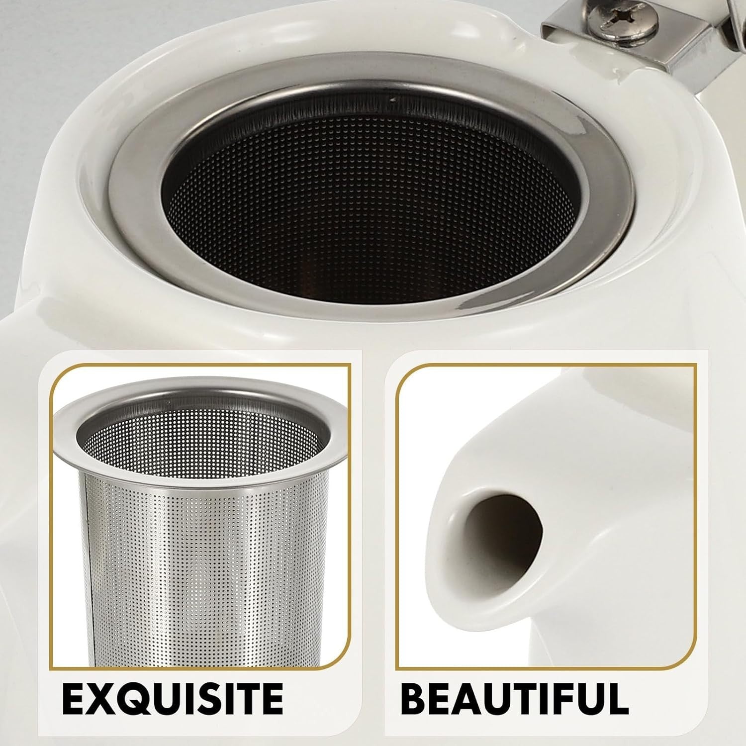 Ceramic Teapot with Stainless Steel Strainer Heat Resistant Tea Pot