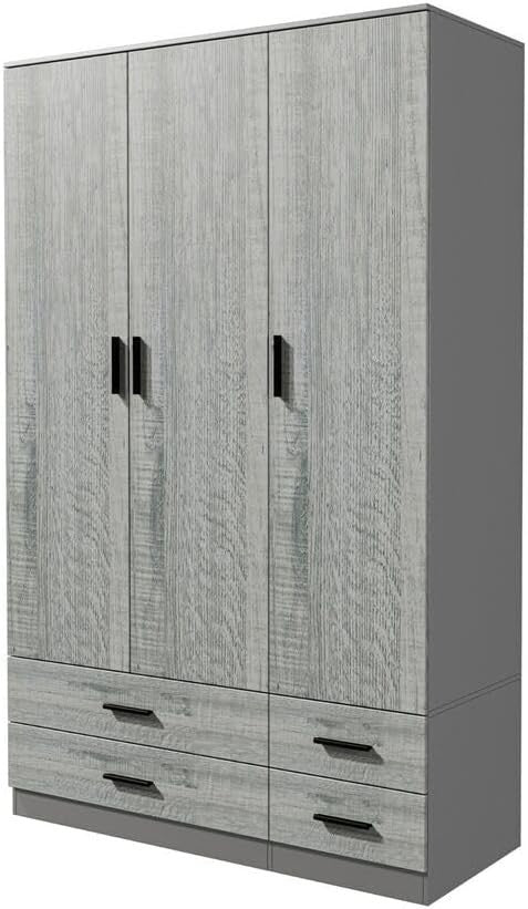 3 Door 4 Drawer Wardrobe with Hanging Rail Bedroom Storage Grey & Ash Grey