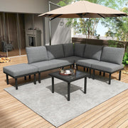 Modern Outdoor Garden Corner Sofa Set 6-Seater w/ Cushions & Table