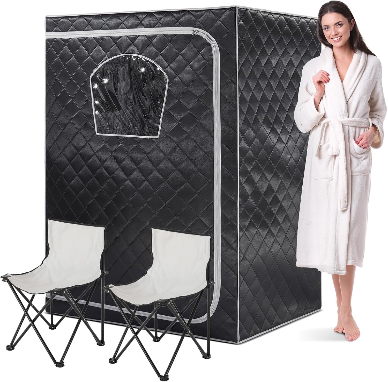 2 Person Infrared Sauna Tent Full-Size Home Spa Fast-Heat Portable Box w/ Chairs