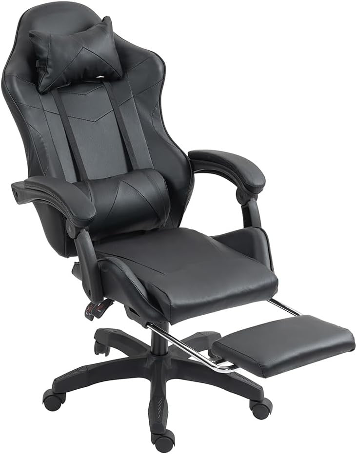 Ergonomic Gaming Chair Reclining Swivel Office Chair w/ Footrest Black