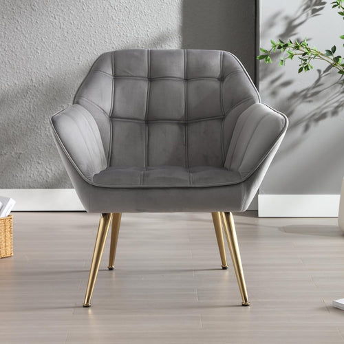Velvet Accent Armchair Grey Tub Chair Modern Sofa Seat Metal Legs