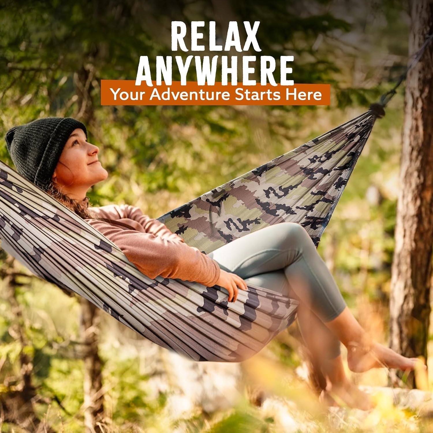 Ultralight Camping Hammock Camouflage - 300kg Load, Tree Straps & Carabiners