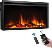 33” Slim Recessed Electric Fireplace Media Wall Heater Multi Flame Remote