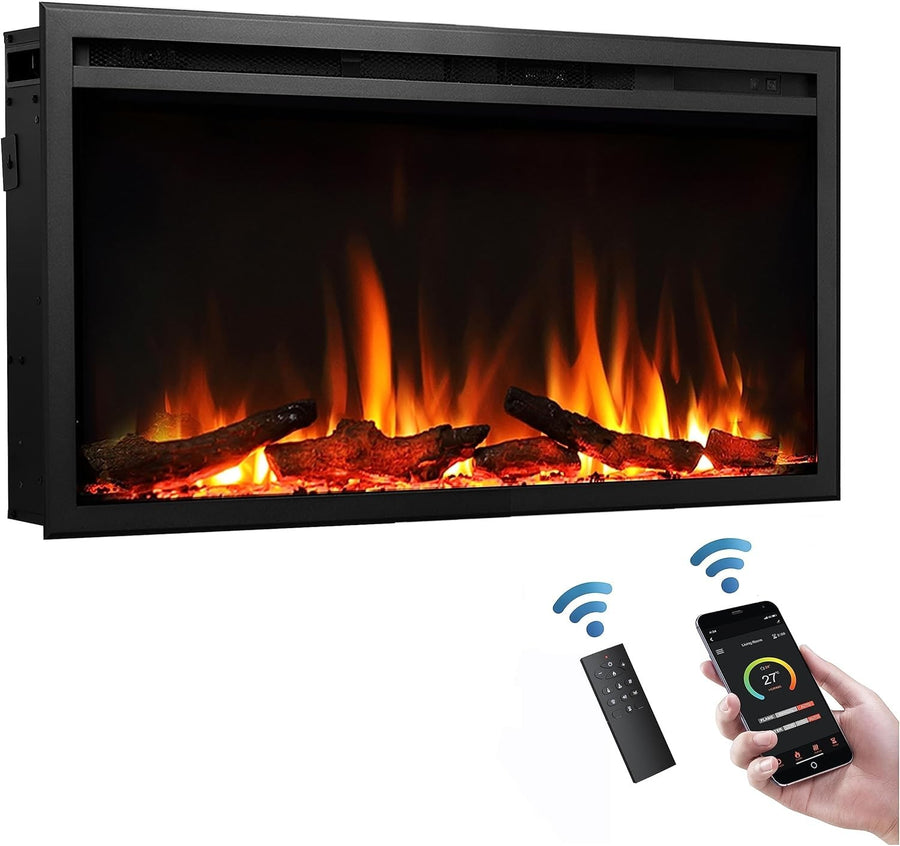 33” Slim Recessed Electric Fireplace Media Wall Heater Multi Flame Remote