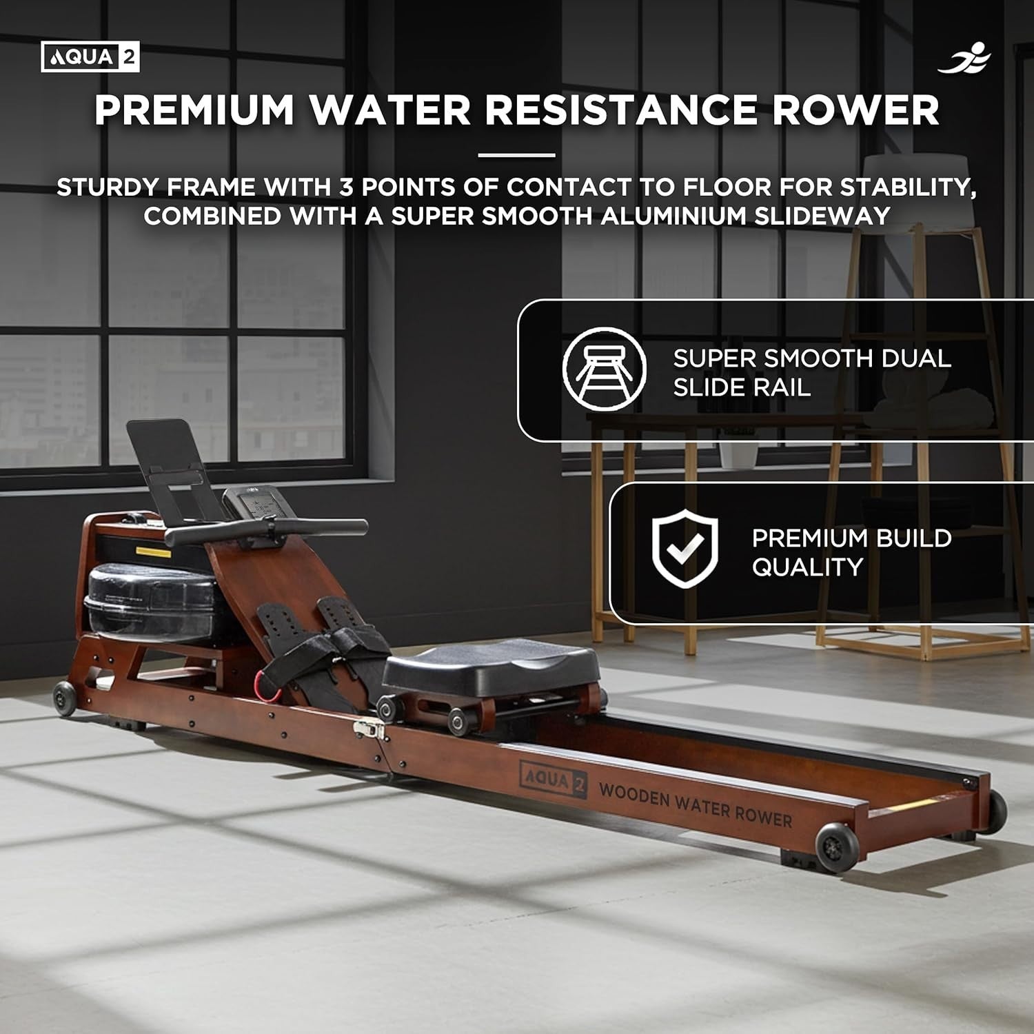 Foldable Water Rowing Machine Hydro Resistance LCD Bluetooth Home Rower 150KG