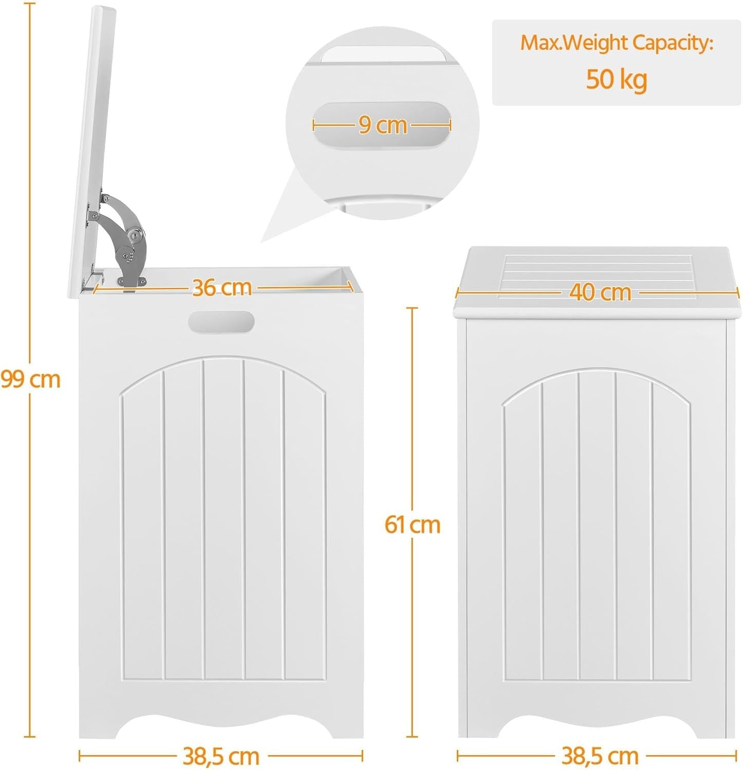 Large Wooden Laundry Basket Hamper with Hinged Lid Bathroom Storage White