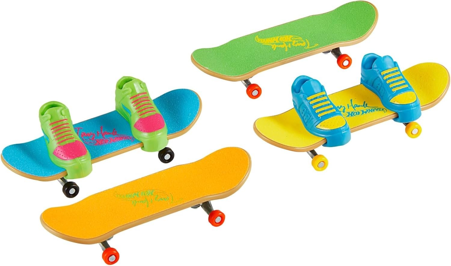 Tony Hawk Fingerboard 4-Pack Neon Skateboards with Removable Shoes